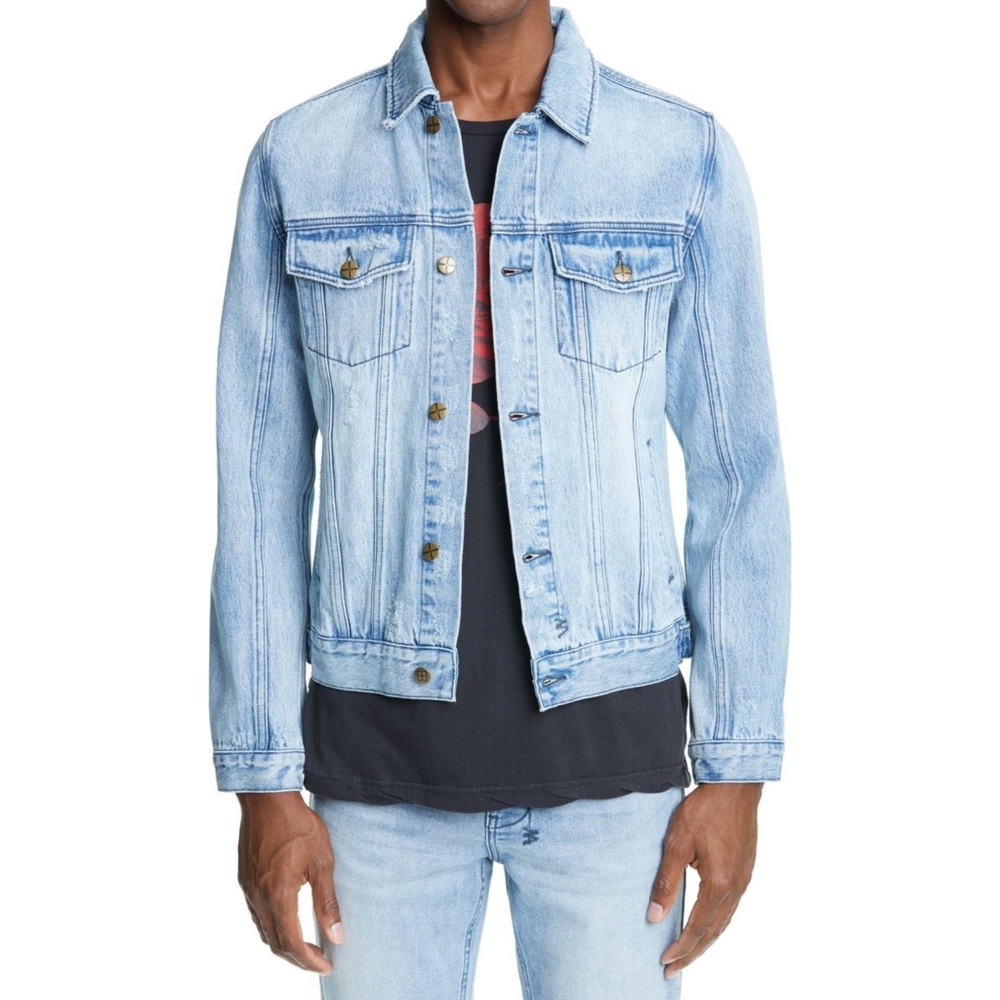 Ksubi Men's Classic Distressed Denim Jacket Size Medium In Philly Blue